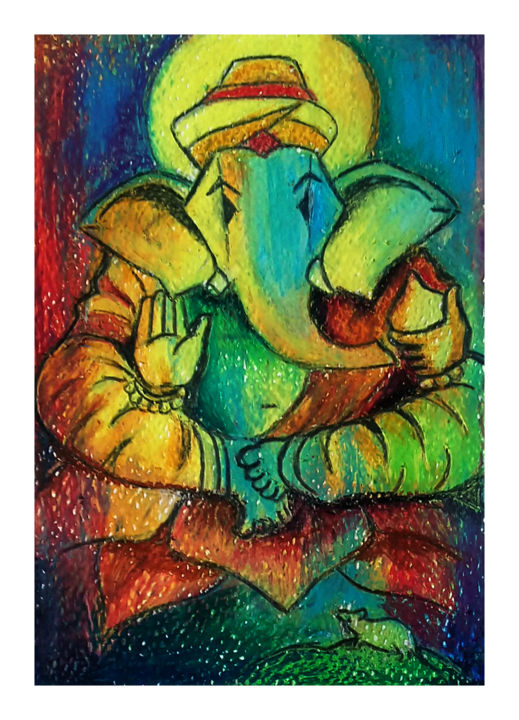 Painting titled "Lord Ganesh" by Ganesh Velayudhan, Original Artwork, Pastel