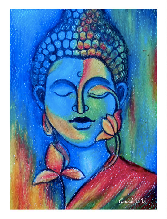 Painting titled "Gautama Buddha" by Ganesh Velayudhan, Original Artwork, Pastel