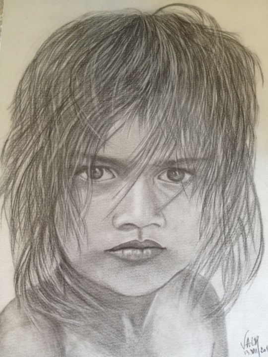Drawing titled "enfant.jpg" by Valy, Original Artwork