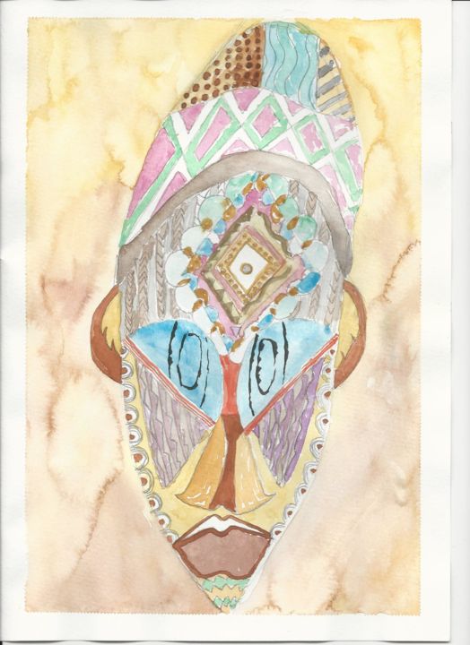 Malerei mit dem Titel "Masken Mädchen" von Anastasia Gang, Original-Kunstwerk, Aquarell