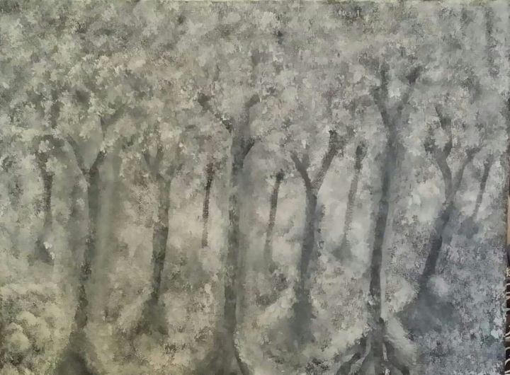 Peinture intitulée "forêt enneigée" par D'Âme Forêt, Œuvre d'art originale, Acrylique