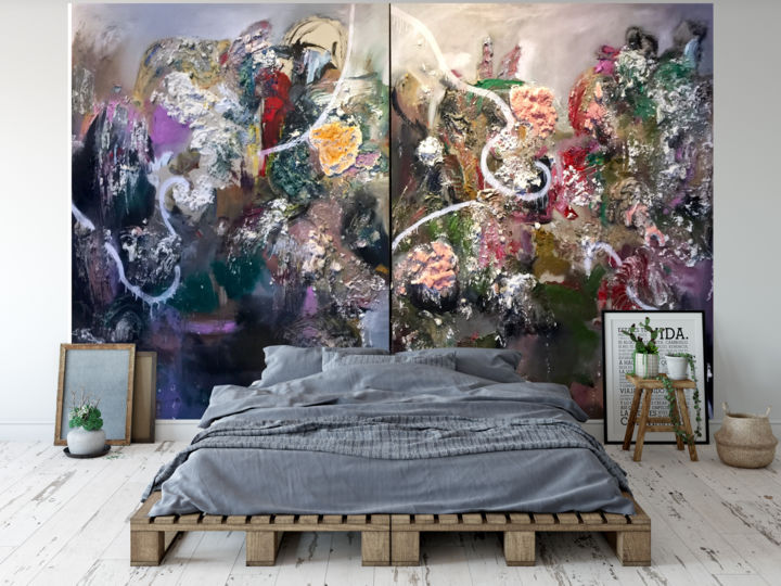 Painting titled "Diptychs Time Line…" by Gao, Original Artwork, Oil