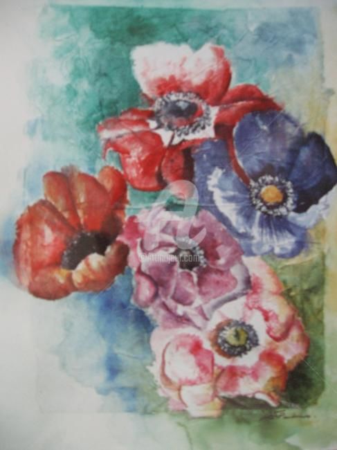 Peinture intitulée "Fleurs de papier" par Isabelle Fournier Perdrix, Œuvre d'art originale