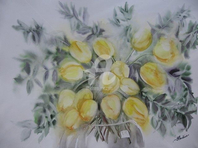 Painting titled "Tulipes jaunes" by Isabelle Fournier Perdrix, Original Artwork