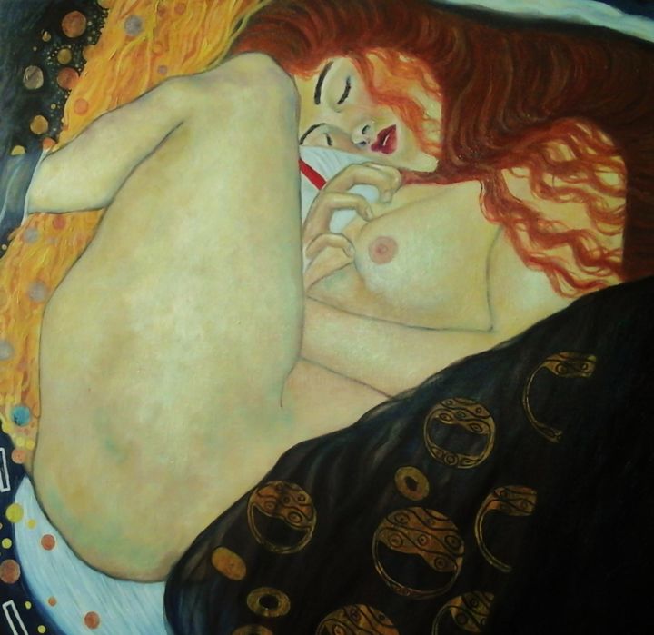 Peinture intitulée "Danaé, Copie Klimt" par Elodie Bedon (Garance Be.), Œuvre d'art originale, Huile