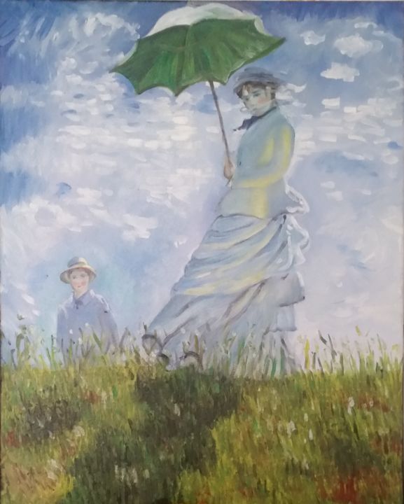 「Femme à l'ombrelle,…」というタイトルの絵画 Elodie Bedon (Garance Be.)によって, オリジナルのアートワーク, オイル