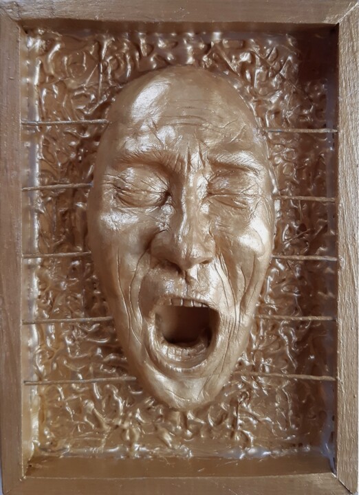 Sculpture intitulée "Cage dorée" par Elodie Bedon (Garance Be.), Œuvre d'art originale, Argile Monté sur Châssis en bois