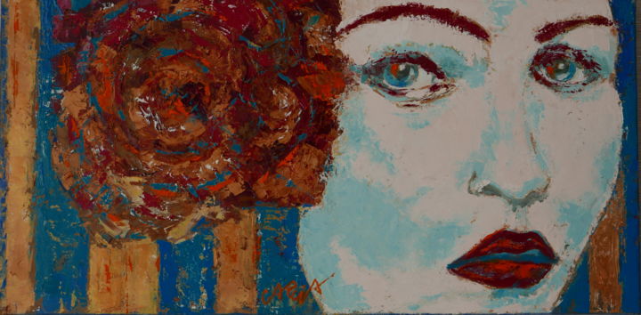 Peinture intitulée "femme à la rose" par Daniel Garcia, Œuvre d'art originale, Huile
