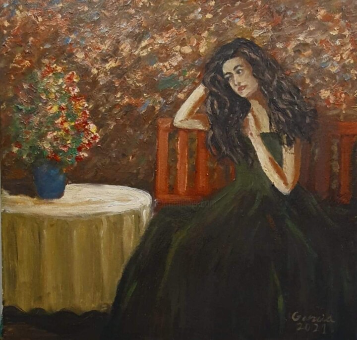 Pintura intitulada "Traurig im Garten d…" por Garcia Nasih, Obras de arte originais, Óleo