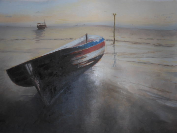 Pintura intitulada "Barco ancorado" por Rgarcia, Obras de arte originais, Óleo