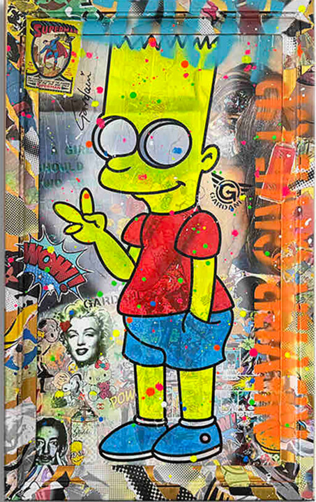 Painting titled "Bart Peace & Love M…" by Gardani, Original Artwork, Acrylic Mounted on Wood Stretcher frame