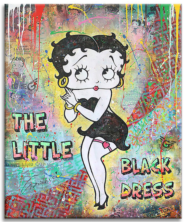 Painting titled "The Little Black Dr…" by Gardani, Original Artwork, Oil Mounted on Wood Stretcher frame