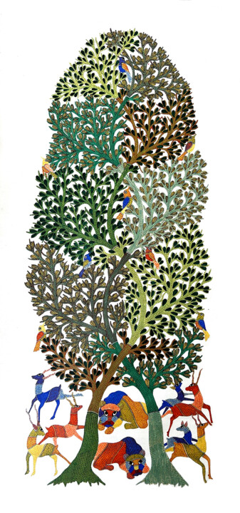 Картина под названием "Tree Of Life 9" - Gariba Singh, Подлинное произведение искусства, Акрил