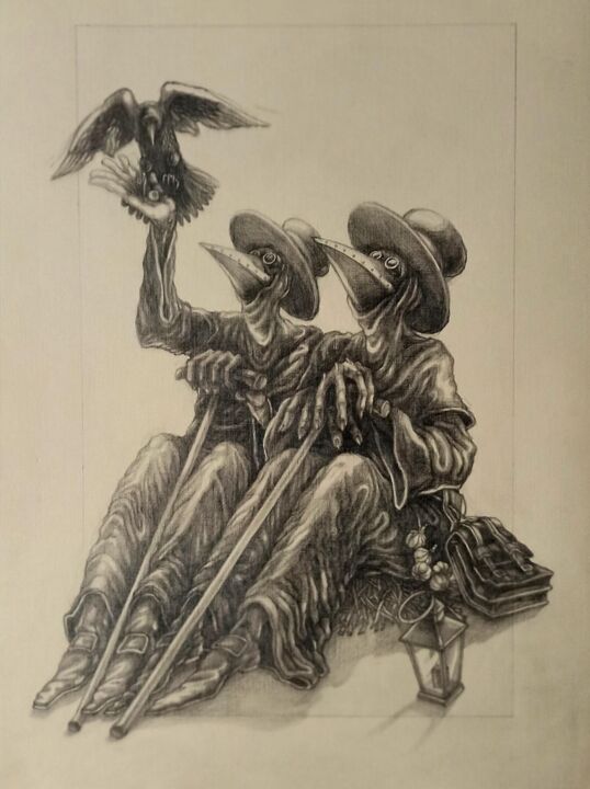 Dessin intitulée "Ворон ворону глаз н…" par Garik Kuba, Œuvre d'art originale, Crayon
