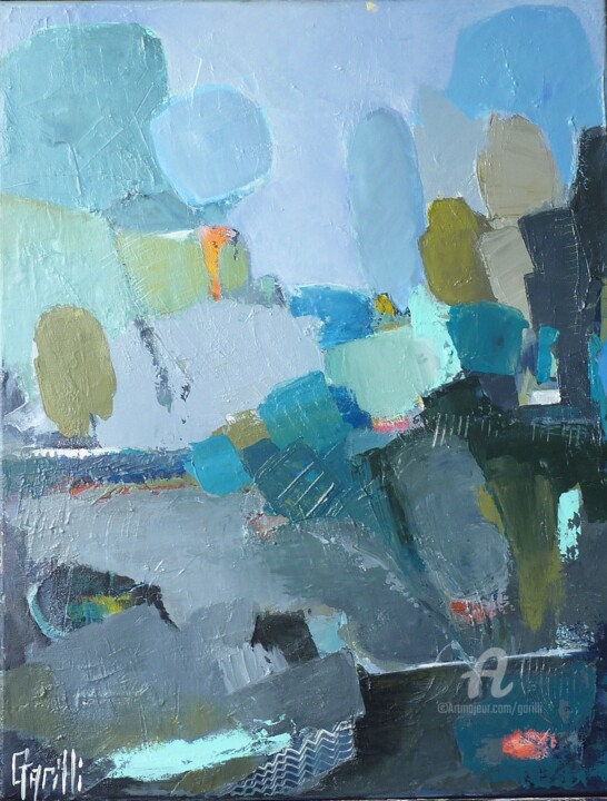 Painting titled "65/50 blue landscape" by Nicole Garilli, Original Artwork, Acrylic