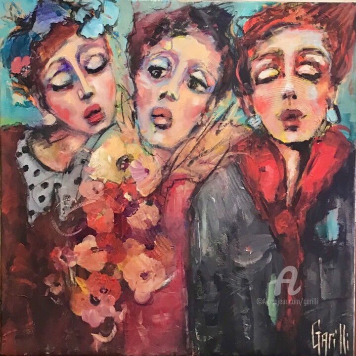 Painting titled "50/50 Fleurs et fro…" by Nicole Garilli, Original Artwork, Acrylic