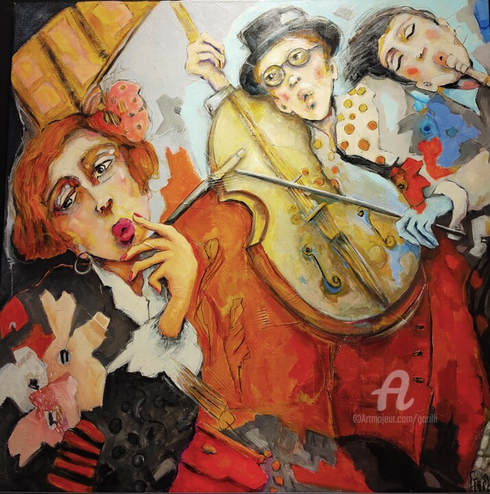 Pittura intitolato "100x100 Jazz love o…" da Nicole Garilli, Opera d'arte originale, Acrilico