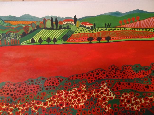 Painting titled "Champ de coquelicot" by Michèle Garin, Original Artwork