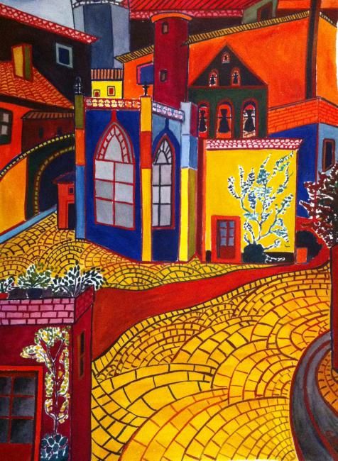 Painting titled "Le village de Cader…" by Michèle Garin, Original Artwork