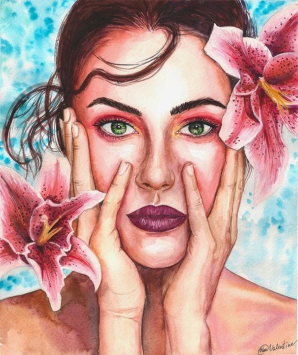 Картина под названием "Лилии/Lilies" - Wowvalentine, Подлинное произведение искусства, Акварель