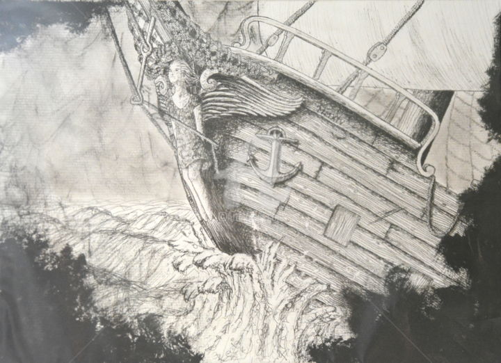 Drawing titled "Figurehead" by Garnfinger, Original Artwork, Ballpoint pen