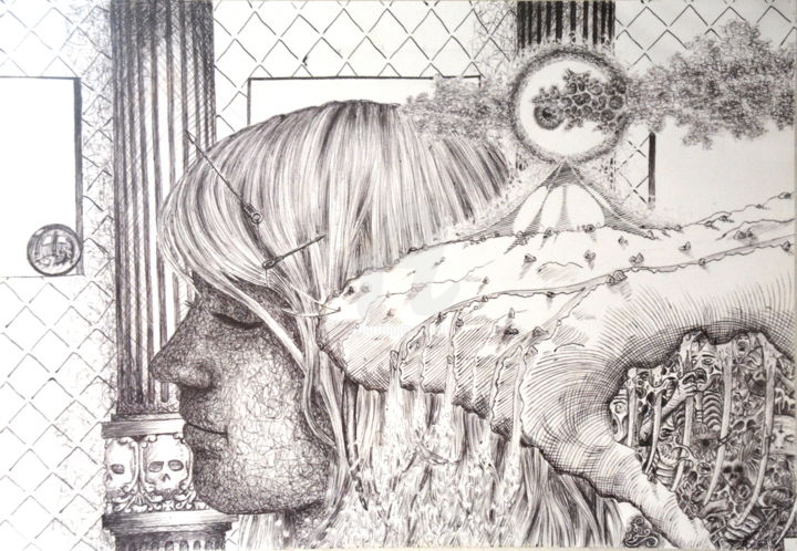 Dessin intitulée "Walrus of temporal…" par Garnfinger, Œuvre d'art originale, Stylo à bille