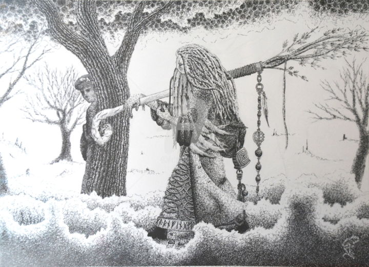 Dessin intitulée "the Wizard (Master…" par Garnfinger, Œuvre d'art originale, Stylo à bille