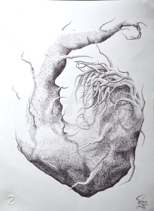 Drawing titled "Mandragora - Alraune" by Garnfinger, Original Artwork, Ballpoint pen