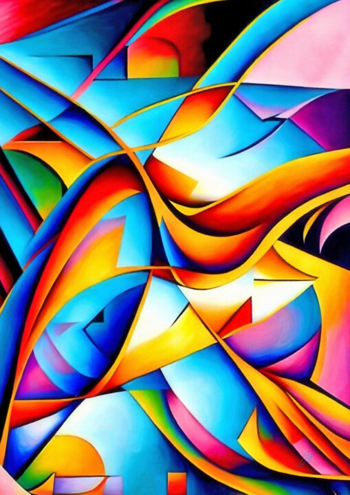 Digitale Kunst mit dem Titel "Cubist Colors I" von Garrulus Glandarius, Original-Kunstwerk, Digitale Malerei