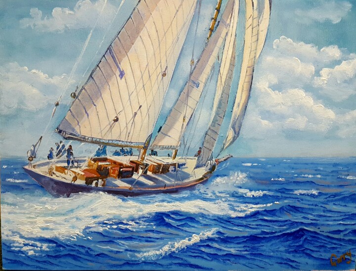 Malerei mit dem Titel "Sailboat.Sketch" von Garry, Original-Kunstwerk, Öl