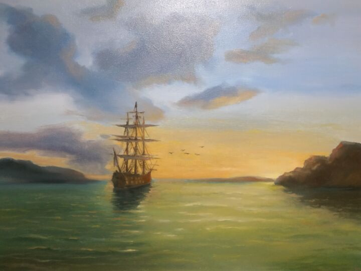 Painting titled "into the sunset" by Vitaliy Garmatyuk, Original Artwork, Oil