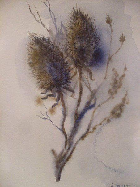Painting titled ""Колючки"" by Vitaliy Garmatyuk, Original Art, Watercolor