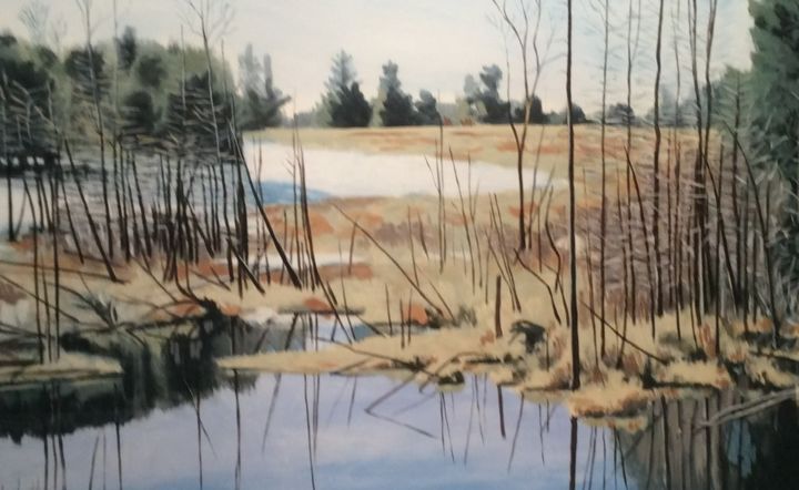 Painting titled "Spring Pond" by Gary, Original Artwork