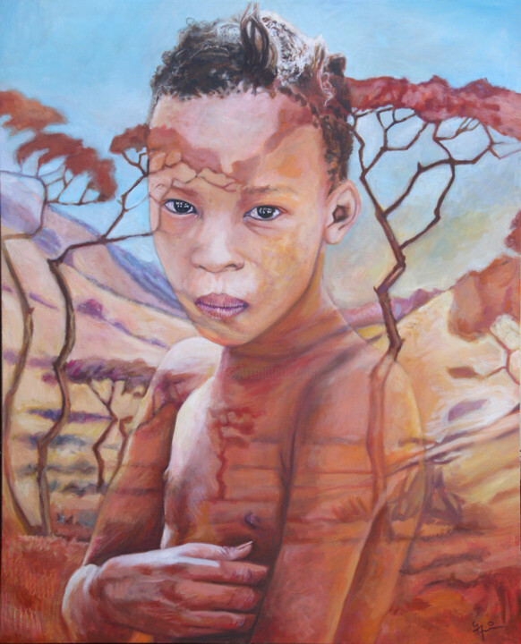 Painting titled "Gham meisie" by Gary Frier, Original Artwork, Oil Mounted on Wood Stretcher frame