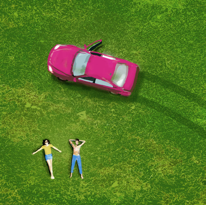 Arte digital titulada "couple car grass" por Gary Waters, Obra de arte original, Trabajo Digital 2D