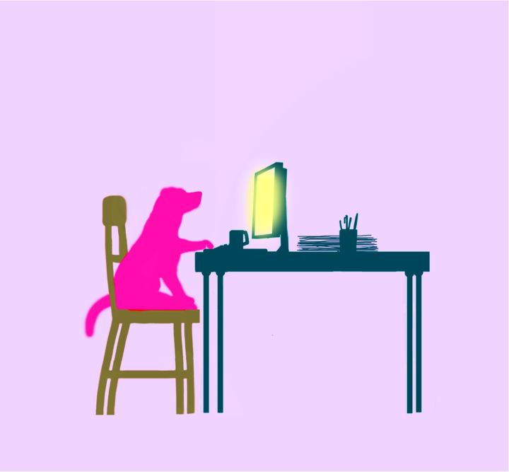 Digital Arts titled "dog desk computer" by Gary Waters, Original Artwork, 2D Digital Work