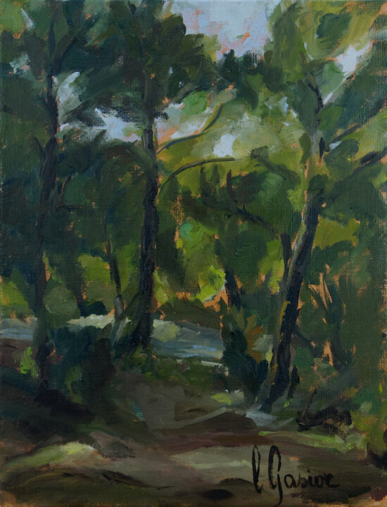 Painting titled "Sous bois" by Laurence Gasior, Original Artwork, Oil