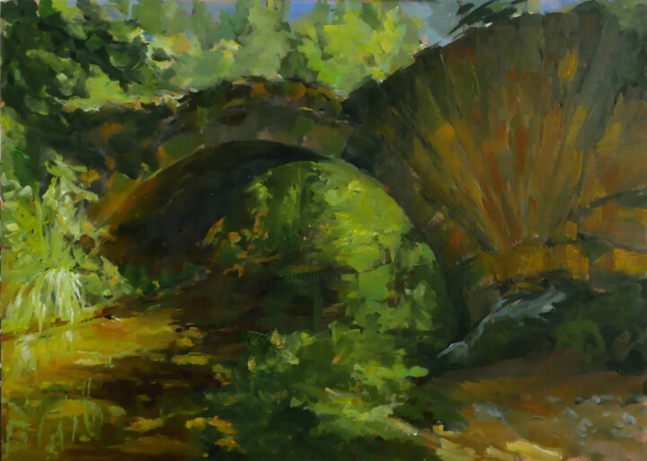 Painting titled "Pont sur l'Aiguebrun" by Laurence Gasior, Original Artwork, Oil