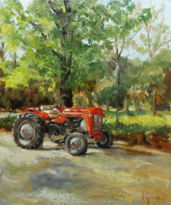 Painting titled "Le tracteur de Geor…" by Laurence Gasior, Original Artwork, Oil