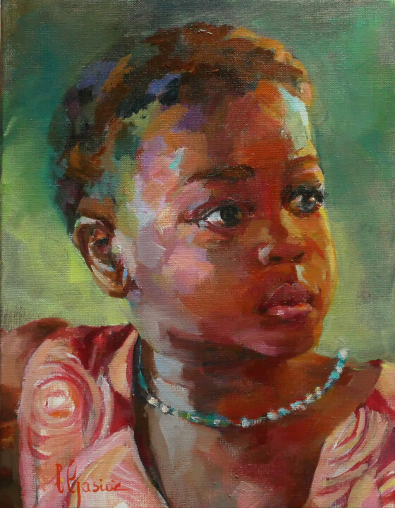 Painting titled "Du Sénégal" by Laurence Gasior, Original Artwork, Oil Mounted on Wood Stretcher frame