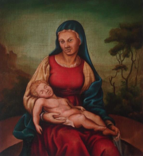 Painting titled "madonna con bambino" by Gaspare Lombardo, Original Artwork