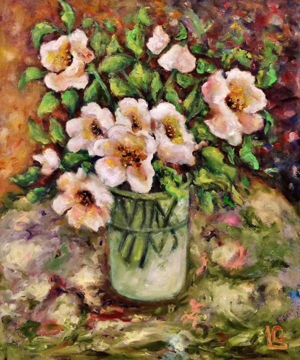 Painting titled "Les Fleurs" by Gasparian, Original Artwork, Oil