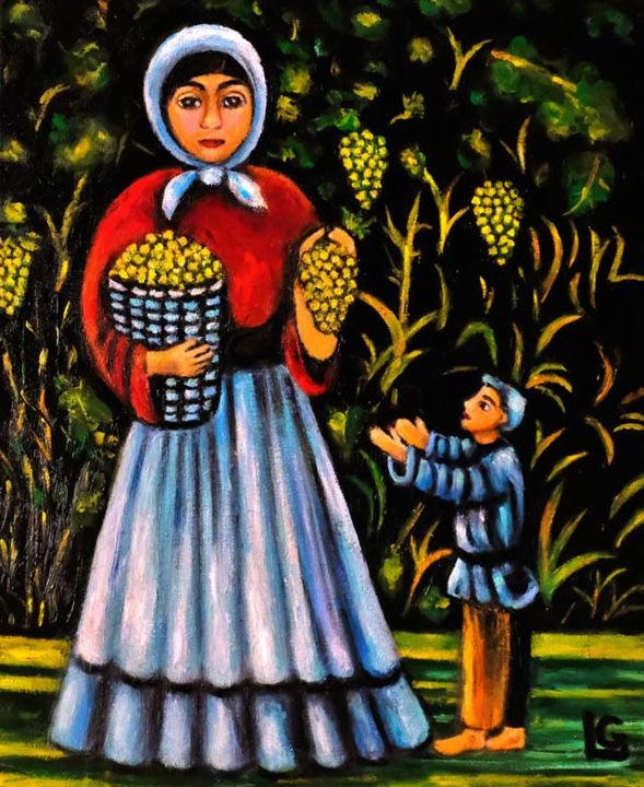 Painting titled "Mother and Child (a…" by Gasparian, Original Artwork, Oil