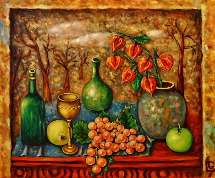 Painting titled "Still life with gra…" by Gasparian, Original Artwork, Oil