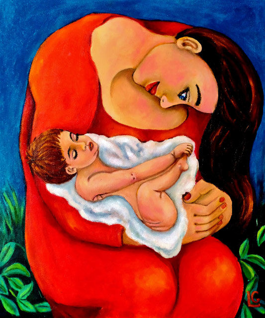 Peinture intitulée "Mother and Child" par Gasparian, Œuvre d'art originale