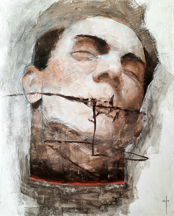 Painting titled "Estudio de cabeza r…" by Gastón Chocrón, Original Artwork, Oil Mounted on Wood Stretcher frame