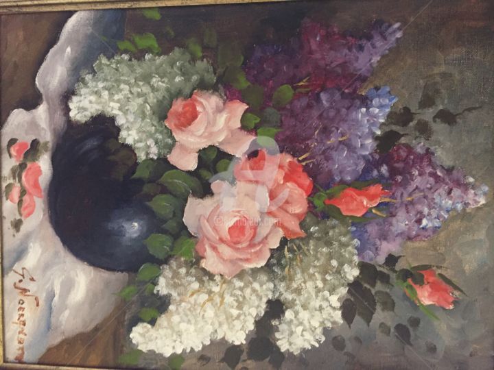 Painting titled "Bouquet de Fleurs" by Gaston Noelanders, Original Artwork, Oil