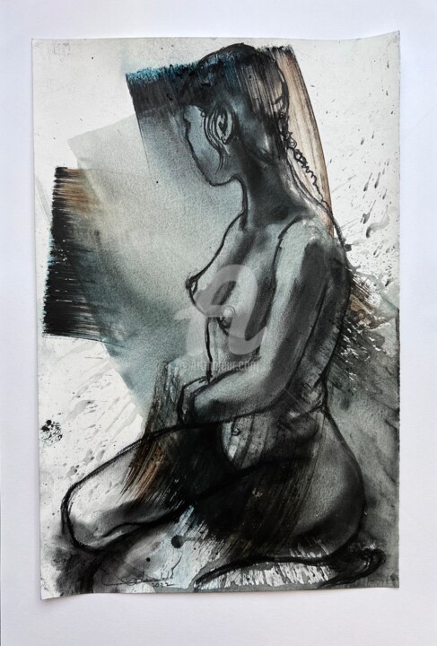 Dessin intitulée "nu sans titre" par Gaston Schnaebelé, Œuvre d'art originale, Fusain