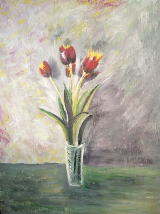 Painting titled "Tulip (Тюльпаны)" by Yuriy Kuznetsov, Original Artwork, Gouache