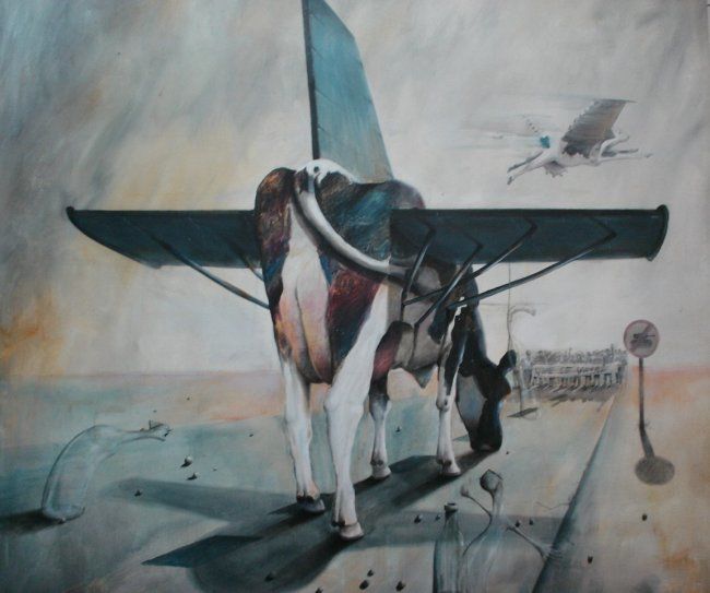 Malerei mit dem Titel "El dia que las vaca…" von Alejandro Maass, Original-Kunstwerk